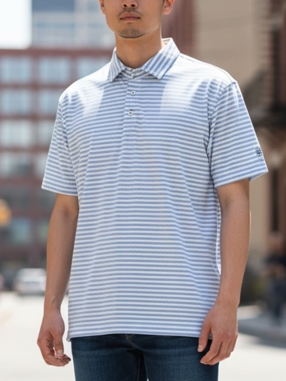 Stitch Golf Performance Polo Blue White Stripe Men’s Large